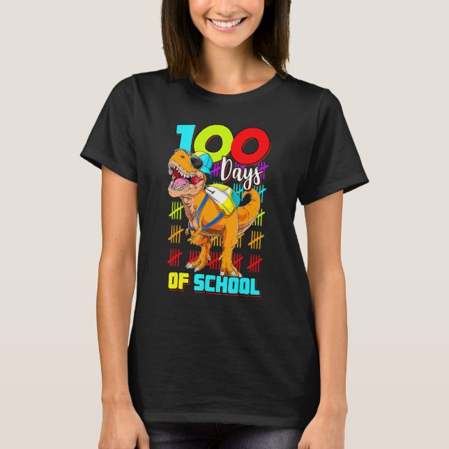 Camiseta Feliz 100º Dia da Escola Dinossauro 100 Dias Intel (Frente)