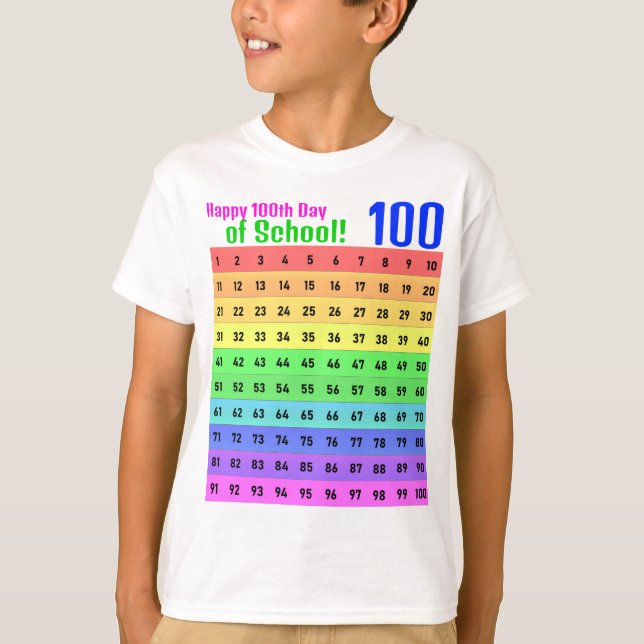 Camiseta Feliz 100º Dia da Escola, Gráfico de Centenas Colo (Frente)