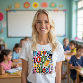 Camiseta Feliz 100º Dia da Escola para Professores