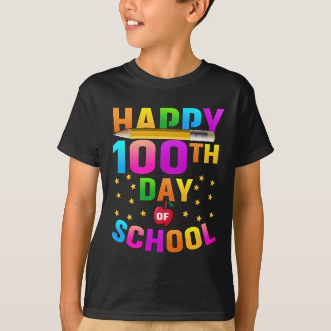 Camiseta Feliz 100º Dia da Escola para Professores e Estuda (Frente)