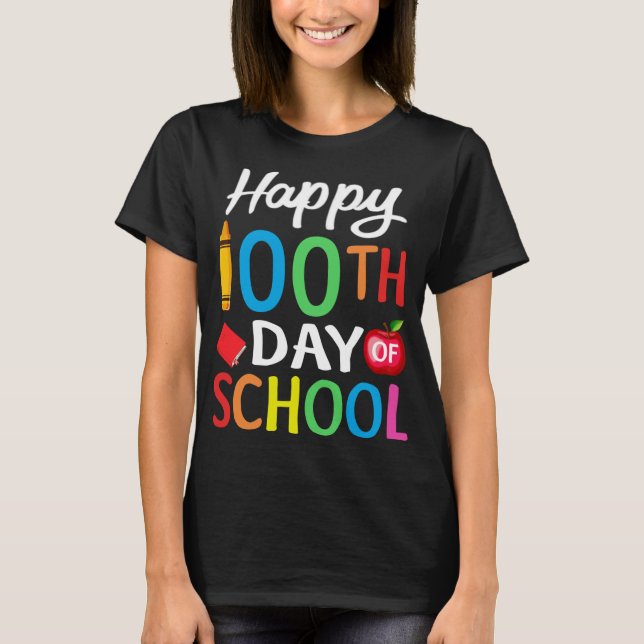 Camiseta Feliz 100º Dia da Escola para Professores ou Crian (Frente)