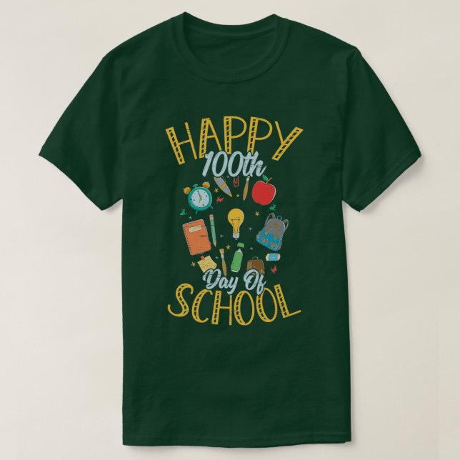 Camiseta Feliz 100º Dia da Escola para um Estudante da rua (Frente do Design)