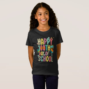 Camiseta Feliz 100º Dia Da Escola Retro Groovy