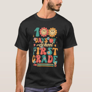 Camiseta Feliz 100º Dia Da Escola Retro Groovy 100 Dias Fi