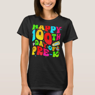 Camiseta Feliz 100º Dia Da Escola Retro Groovy 100 Dias Por