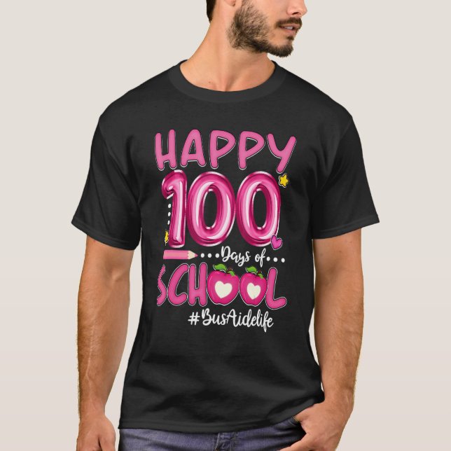 Camiseta Feliz 100º Dia De Ajuda De Ônibus De Lápis De Xadr (Frente)