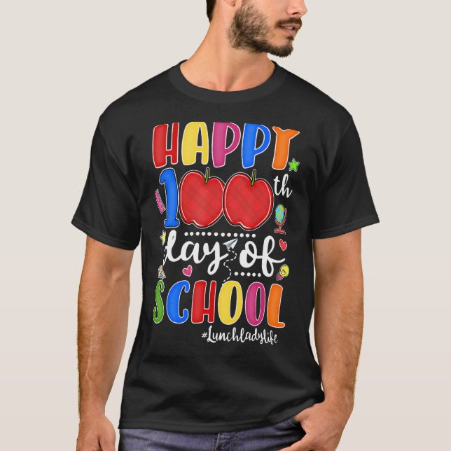 Camiseta Feliz 100º Dia De Almoço De Maçã Vermelha Na Escol (Frente)