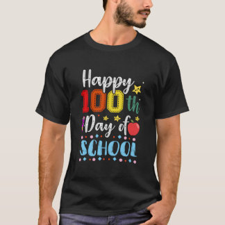 Camiseta Feliz 100º Dia De Escola Colorido Professor E Alun