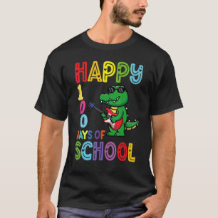 Camiseta Feliz 100º Dia de Escola Crocodilo Fofo Tocando G