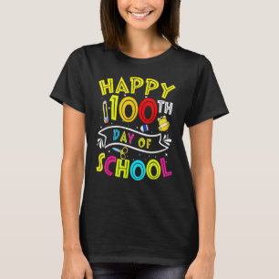 Camiseta Feliz 100º Dia De Escola Professor Aluno Crianças 