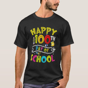 Camiseta Feliz 100º Dia De Escola Professor Aluno Crianças 