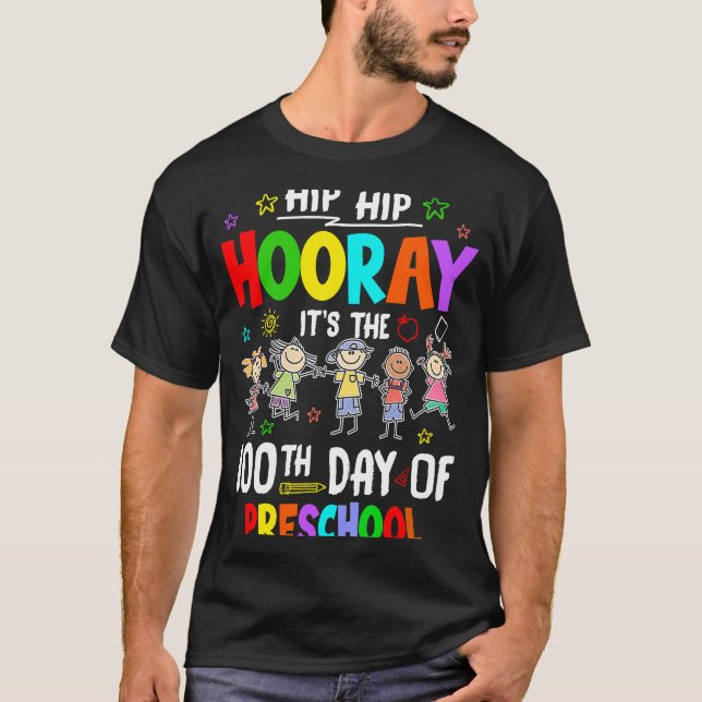 Camiseta Feliz 100º Dia De Estudo De Professores De Pré-Esc (Frente)