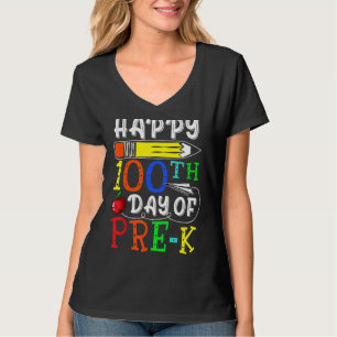 Camiseta Feliz 100º Dia de Pré-K para Professora ou Criança