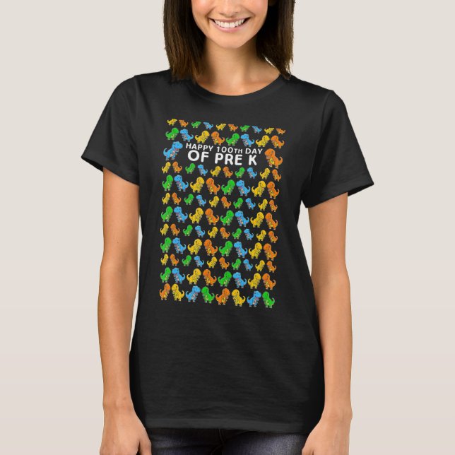 Camiseta Feliz 100º Dia de Prisão de Bebês Dinossauros (Frente)