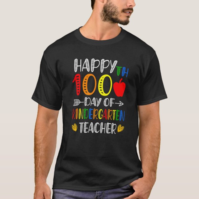 Camiseta Feliz 100º dia de Professora da Escola - 100 dias  (Frente)