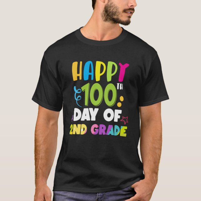 Camiseta Feliz 100º Dia de Professores e Crianças Engraçado (Frente)