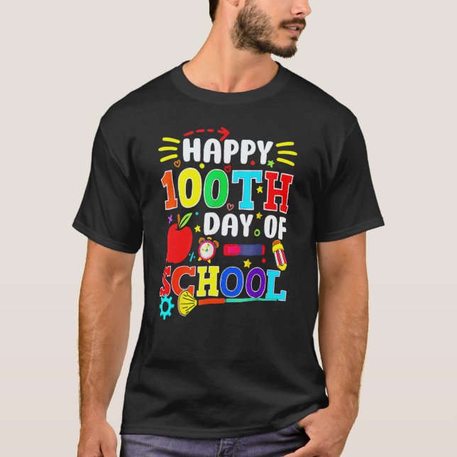 Camiseta Feliz 100º Dia De Professores Escolares 100 Dias (Frente)