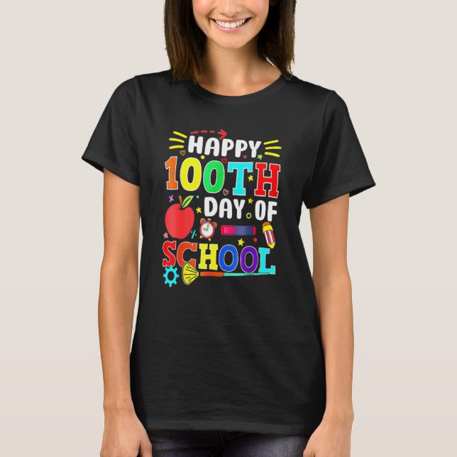 Camiseta Feliz 100º Dia de Professores Escolares Crianças A (Frente)