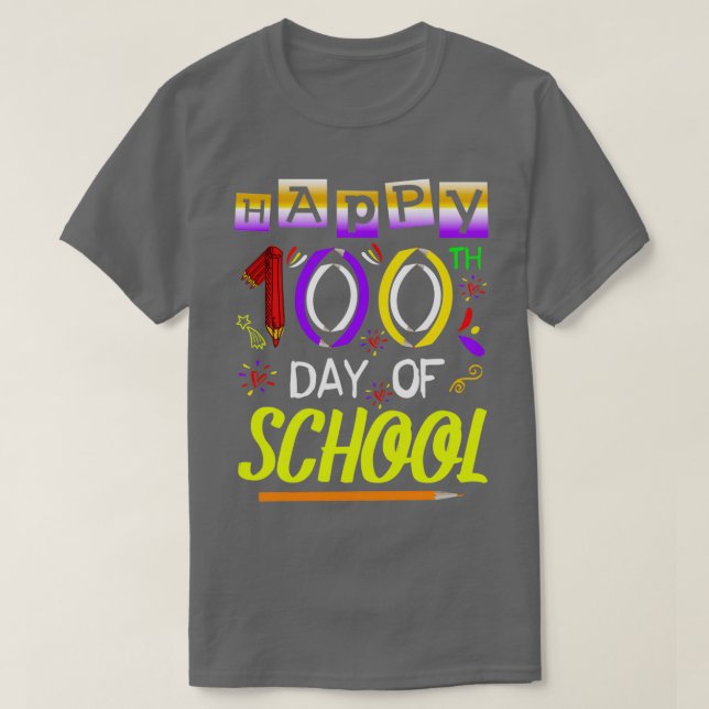 Camiseta Feliz 100º Dia de Professores Meninas Crianças (Frente do Design)