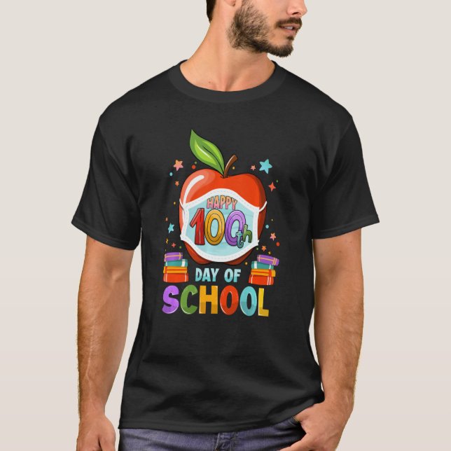 Camiseta Feliz 100º Dia De Professores Virtuais De Máscara  (Frente)