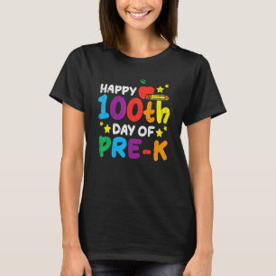 Camiseta Feliz 100º Dia De Tea Escolar Pré K Apple 100 Dias