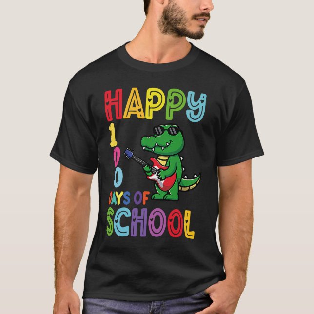 Camiseta Feliz 100º Dia do Crocodilo Escolar Jogando G (Frente)