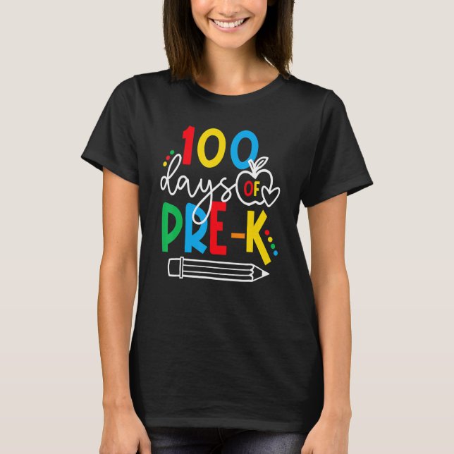 Camiseta Feliz 100º Dia Do Gif Pré-K Engraçado 100 Dias (Frente)