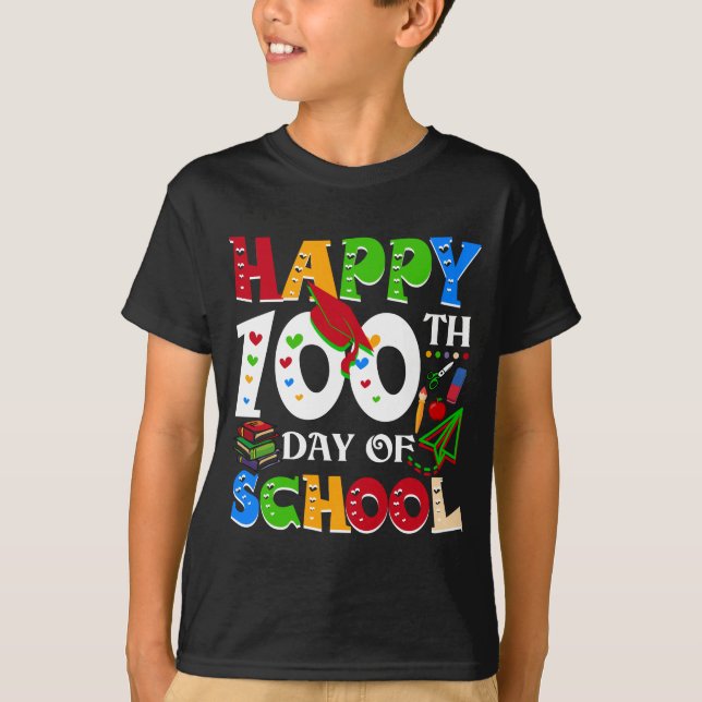 Camiseta Feliz 100º Dia Do Professor Rainbow (Frente)