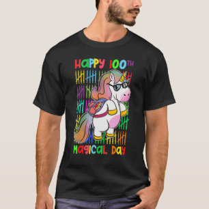 Camiseta Feliz 100º Dia Mágico Arco-Íris Cute Garotas Unicó