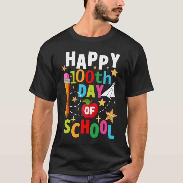 Camiseta Feliz 100. º dia de escola (Frente)