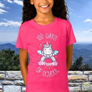 Camiseta Feliz 100 Dias De Crianças De Unicórnio Cute Da Es