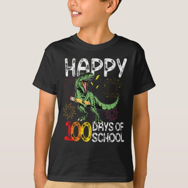 Camiseta feliz 100 dias de dinossauro escolar (Frente)