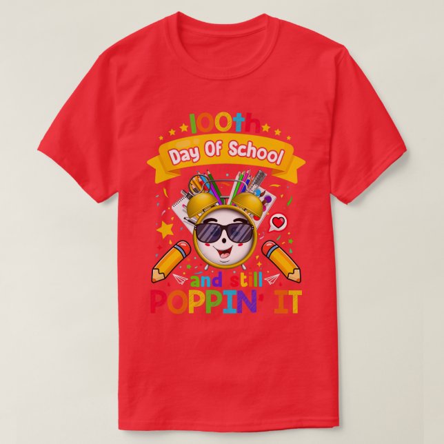 Camiseta Feliz 100 Dias De Escola E Ainda Apontando O Capuz (Frente do Design)