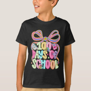 Camiseta Feliz 100 Dias De Escola Laço Coquete Menina Mulhe