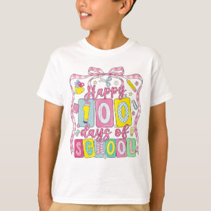 Camiseta Feliz 100 Dias de Escola Laço Rosa