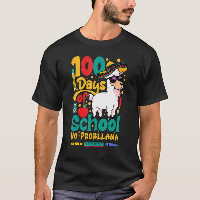 Camiseta Feliz 100 Dias De Escola Sem Problema Llama 100º (Frente)