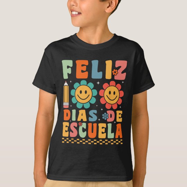 Camiseta Feliz 100 Dias De Escuela Groovy 100 Dias Espanha (Frente)