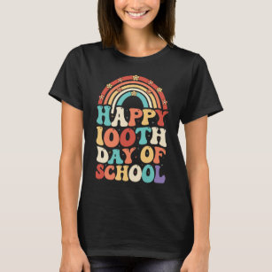 Camiseta Feliz 100 Dias De Groovy Retro Rainbow Na Escola