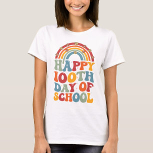 Camiseta Feliz 100 Dias De Groovy Retro Rainbow Na Escola