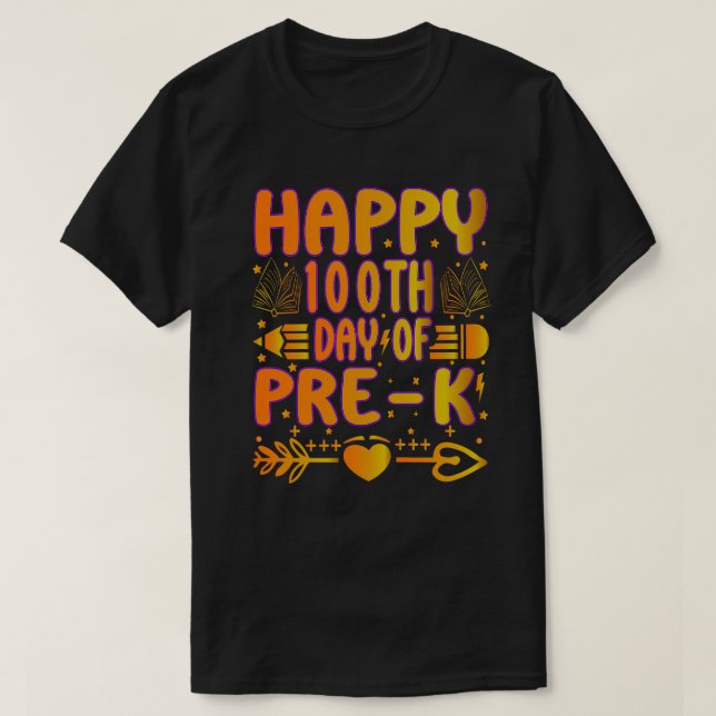 Camiseta Feliz 100 Dias de Pré-escola (Frente do Design)