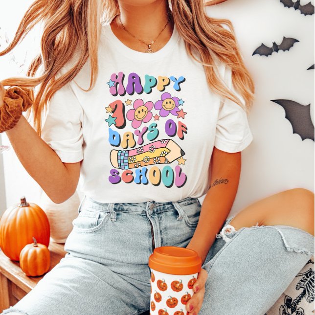 Camiseta Feliz 100 dias de professor retro escolar (Criador carregado)