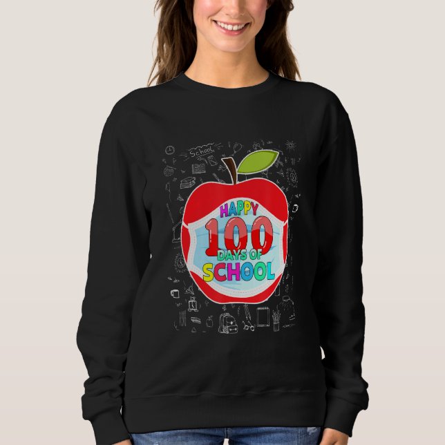 Camiseta Feliz 100 Dias De Professora Em Máscara Escolar (Frente)