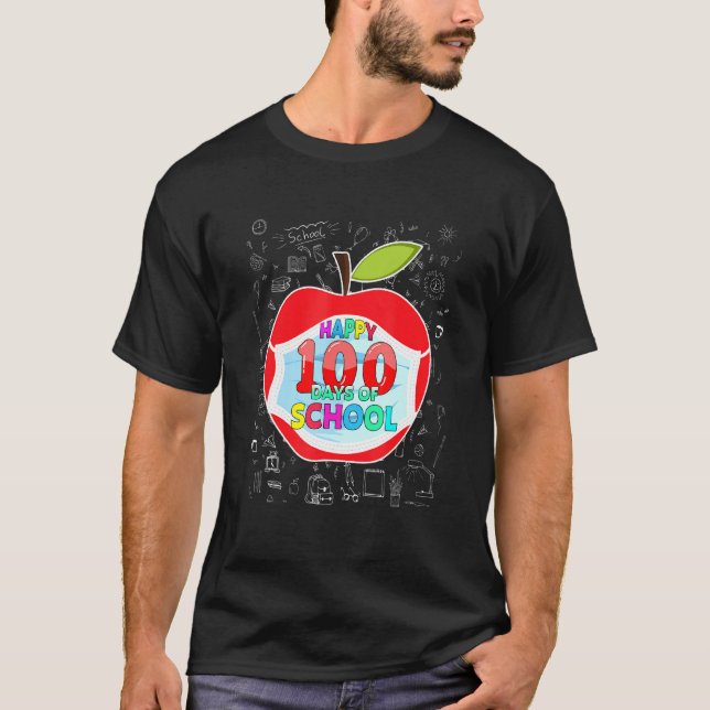 Camiseta Feliz 100 Dias De Professora Em Máscara Escolar (Frente)