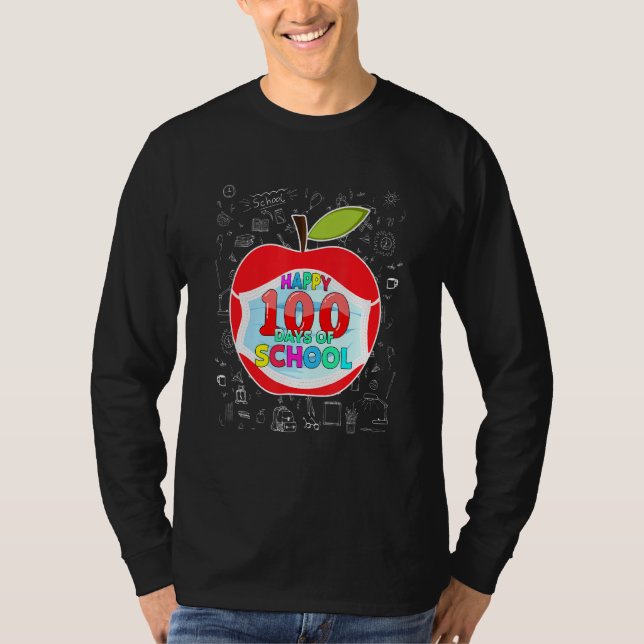 Camiseta Feliz 100 Dias De Professora Em Máscara Escolar (Frente)