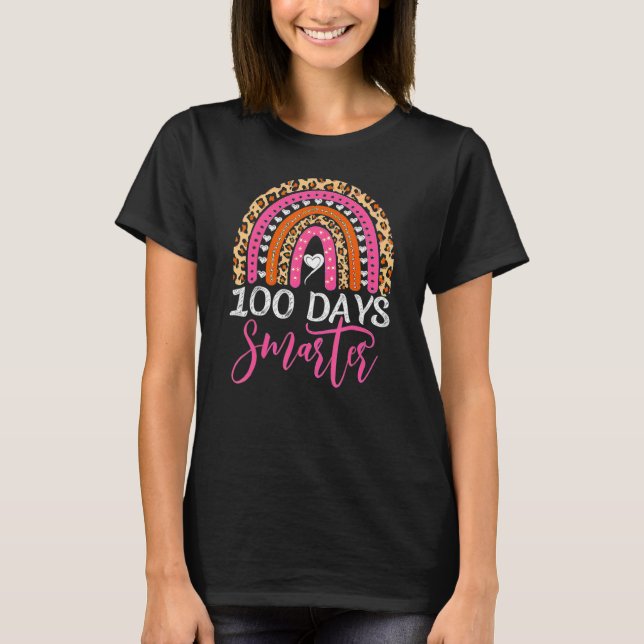Camiseta Feliz 100 dias mais inteligente Rainbow Leopardo 1 (Frente)