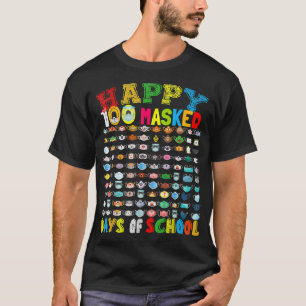 Camiseta Feliz 100 mascarados Dia da escola 100 máscaras en
