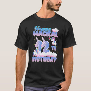 Camiseta Feliz 12 mágico de Aniversário Voando Unicórnios B