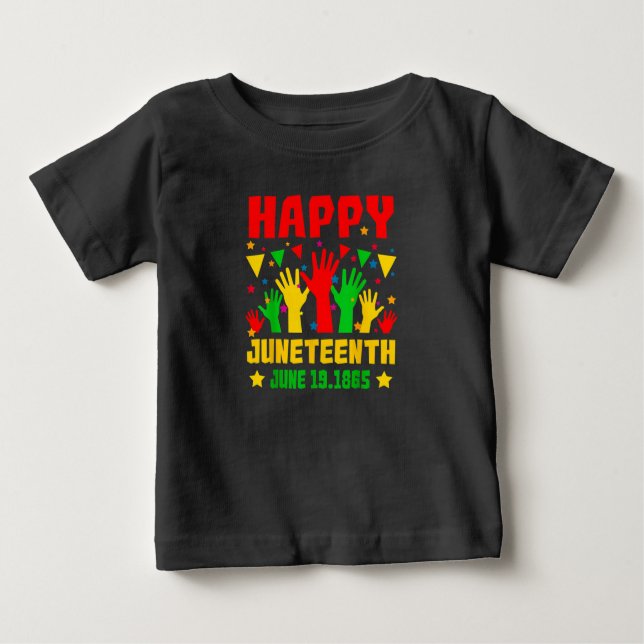 Camiseta Feliz 1.º Junho Vermelho Negro Mãos Vermelhas Amar (Frente)