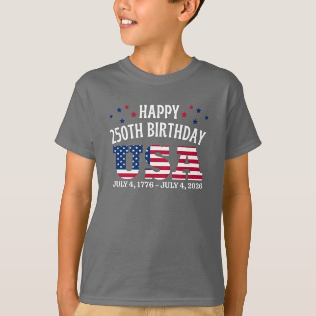 Camiseta Feliz 250º Aniversário EUA 4 de Julho (Frente)