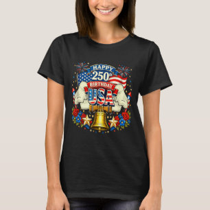 Camiseta Feliz 250º Aniversário EUA Floral 4 de Julho Bande